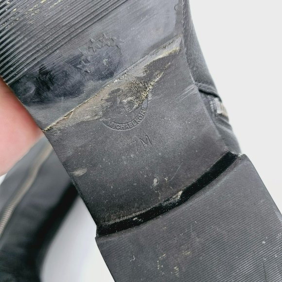 Michael Kors Tall Riding Boots 7 M Black Leather Almond Toe Knee High Side Zip - Picture 13 of 14